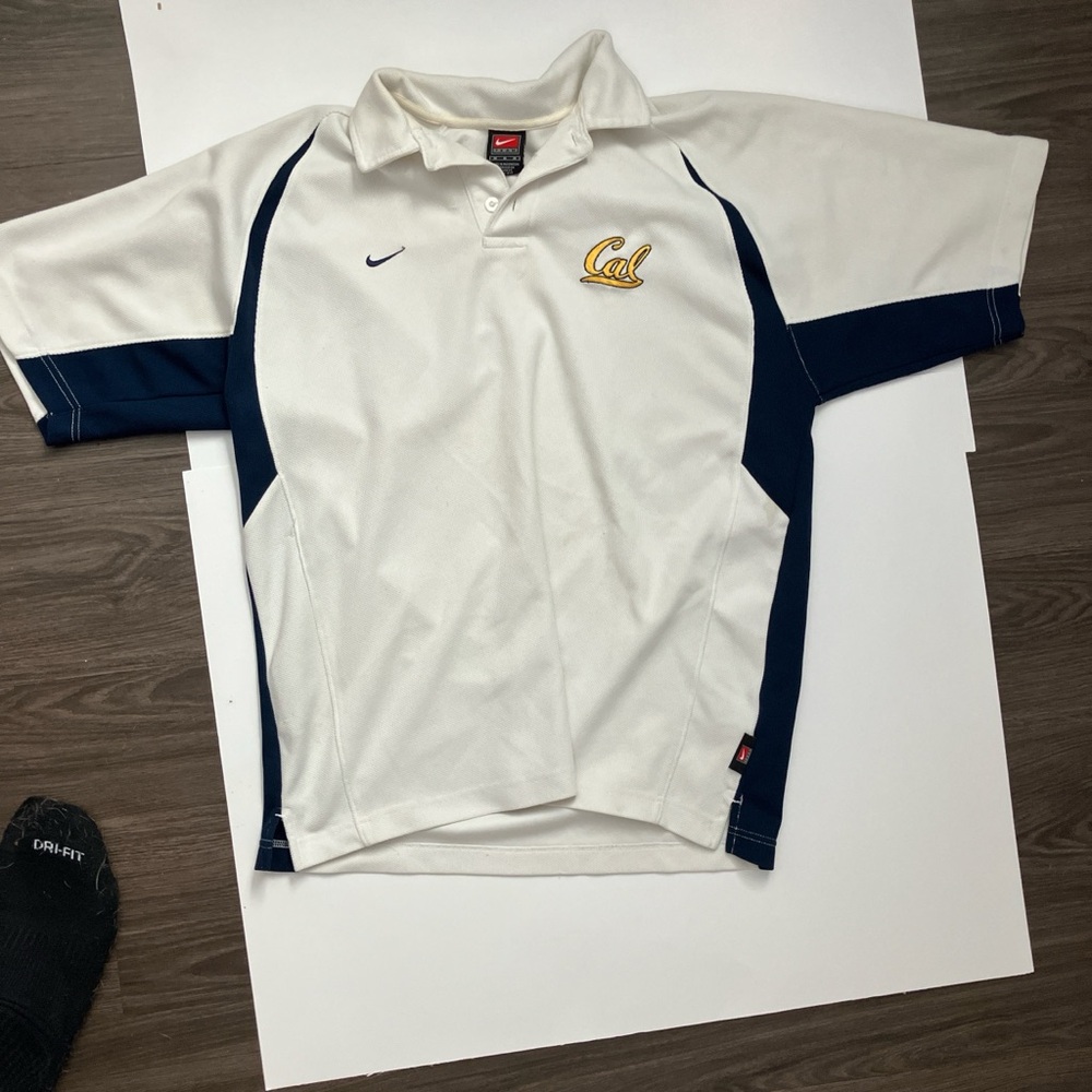 Vintage Nike Cal Bears White and Navy Polo Shirt
